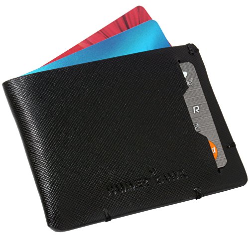 Hammer Anvil Mens Minimalist Front Pocket Wallet RFID Safe Leather Easy Pull Tab Saffiano Black