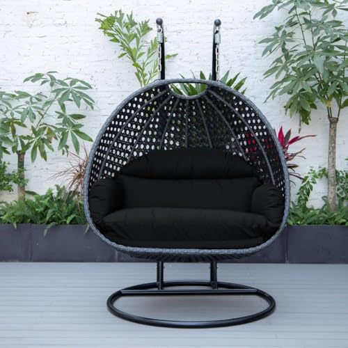 Image of Double Seater Hammock Swing Chair with Stand & Cushion | Heavy Duty Powder Coated Steel Frame | Outdoor Indoor Hanging Swing for Patio Balcony Garden Terrace Living Room (Gray-Black)