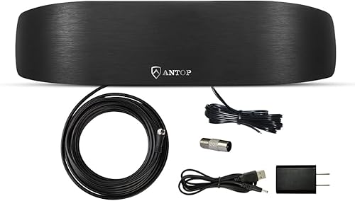 Antena FM para interiores ANTOP AT-217FM Antena de radio amplificada, rango de 50 millas, recepción omnidireccional con cable coaxial de 6 pies para