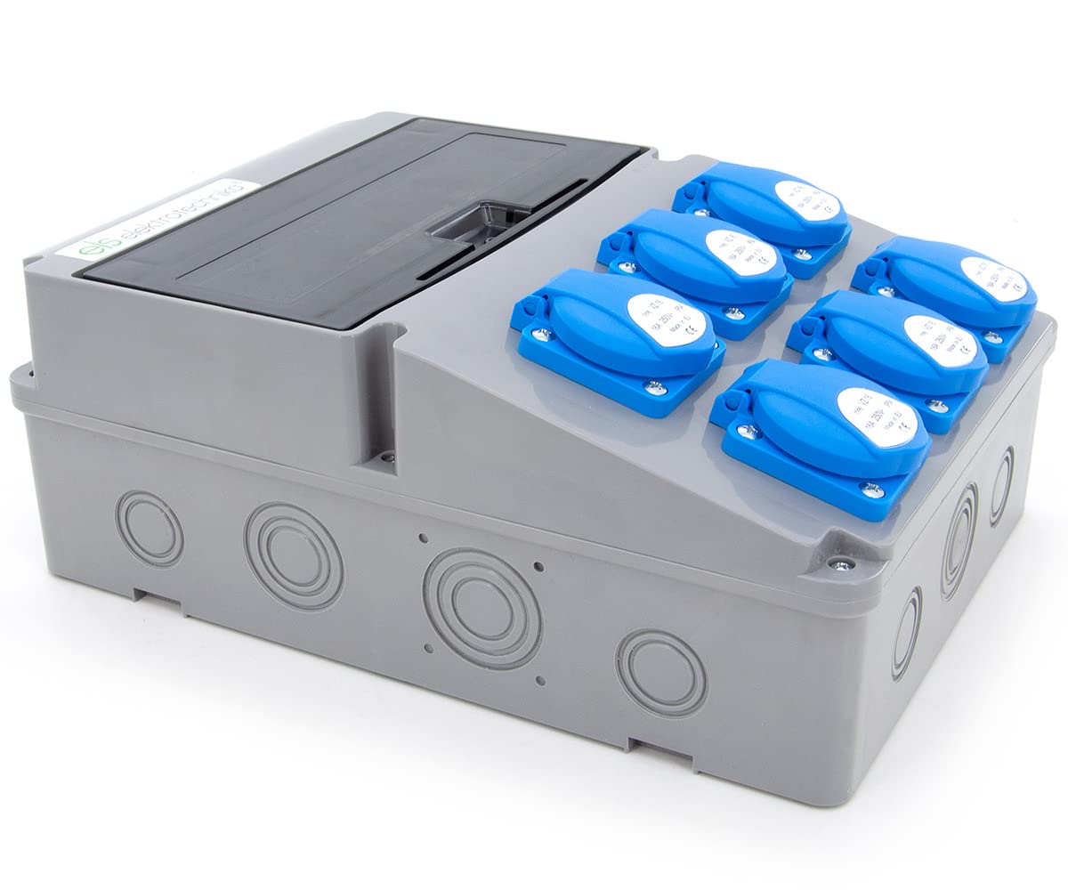 ELS Elektrotechnika Distributore di corrente da parete, 6 x 230 V, Schuko 40 A e interruttore di protezione del cavo 3 x C16 A. Distributore di corrente per interni ed esterni, officine e fabbriche.