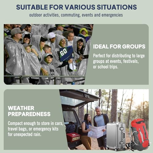 ANYOO Disposable Rain Poncho for Adults Waterproof Emergency Raincoat Lightweight Packable for Outdoor Events Hiking & Travel 6