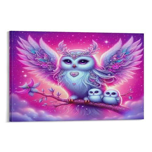 DFENILROP Búho Madre Cuadro De Pared, Tema Familiar Poster Obra Arte Colgado | Impresión Lienzo Murales, Minimalista Pintura Decor De Hogar Para Dormitorio Pasillo Regalo 16x24inch(40x60cm)