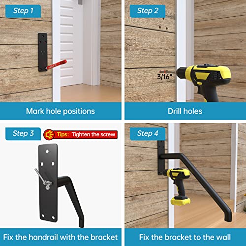 Muzata 2Pack Hand Rails For Outdoor Steps Wall Mounted Hand Railing Safety Grab Bar For 1-3 Steps Black Stainless Steel Suitable For Porch Garage Entry Steps Stair Interior Exterior Stairway Hk20 Bp4 #TOP3