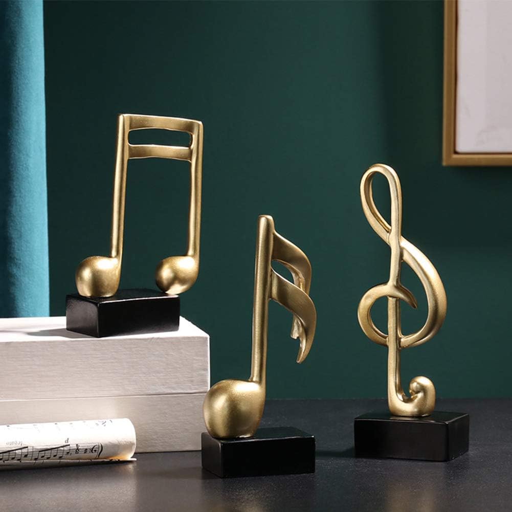 Tazweeq 3pcs Music Note Statue - Musical Sculpture Figurine for Home Piano Gifts Souvenirs - Resin Golden Decor With Giftbox