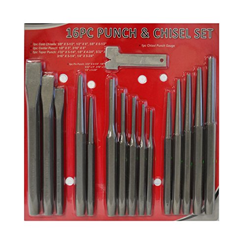 16 Piece Nail Setter Industrial Steel Drill Centre Punch and Chisel Set