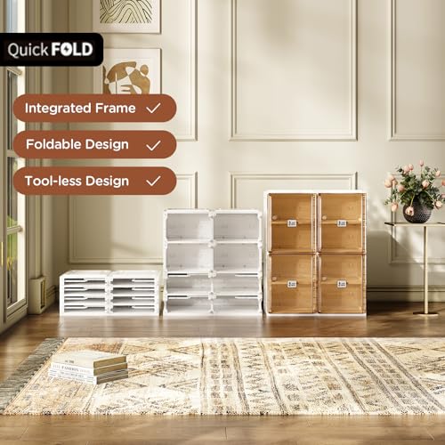 Image of ANTBOX Shoe Organizer Storage Box, Portable Folding Shoe Rack For Closet With Magnetic Clear Door,Large Sneaker Cabinet Bins All-in-one Sturdy Easy Assembly 4 Layers-8 Grids
