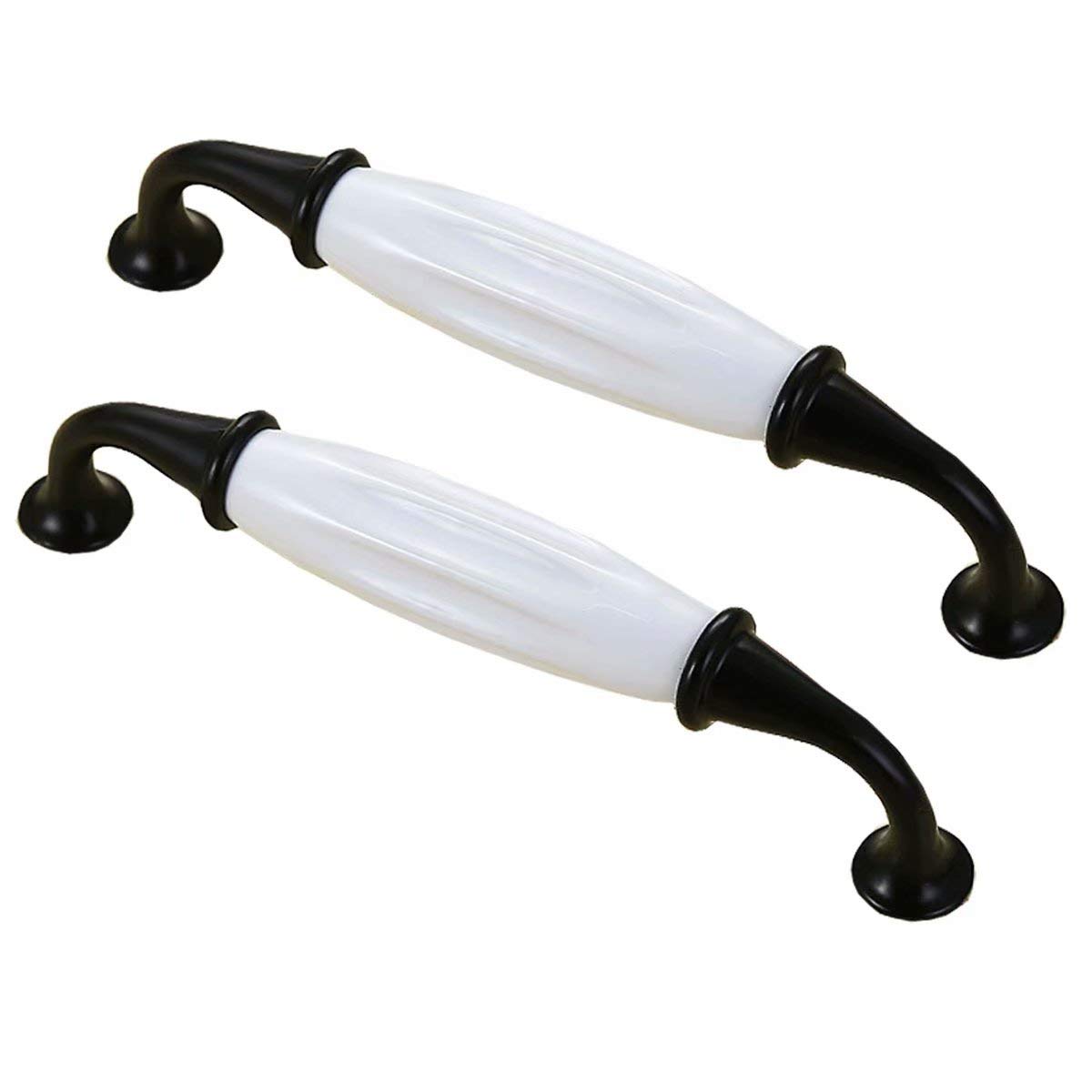 Fbshop(Tm) Black 2Pcs Cabinet Knobs - Classic White Ceramic Drawer Pulls,Decorative Antique Handles For Furniture, Kitchen, Dresser, Wardrobe, Door, Office