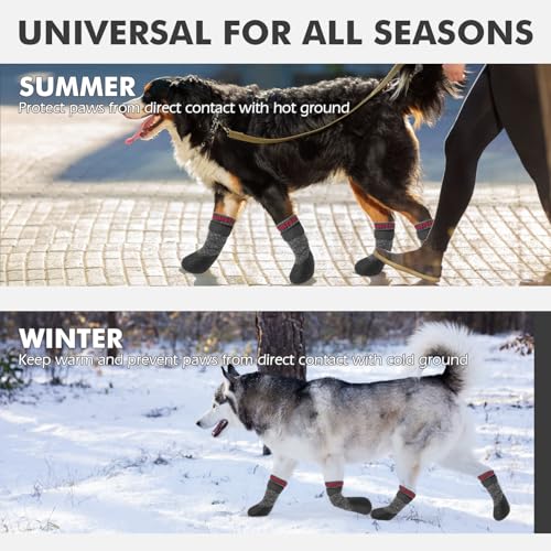 Image of Mihachi Dog Socks Rubber Sole Paw Protectors with Straps Traction Control Anti-Slip Waterproof Boots Winter Paw Protectors, Black L