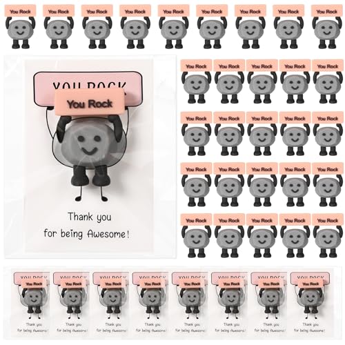 90 Pcs Positive Gifts Set You Rock Gift Include 30 Mini Rubber Rock Figures 30 Positive Cards 30 Package Bags Inspirational Gifts for Being Awesome Friend Employee Coworker Staff Teacher Team