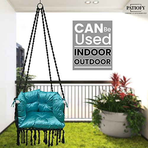 Image of Patiofy Premium C Shape Swing for Balcony /Swing for Adults for Home for Indoor and Outdoor /Jhula for Adults with Full Body Cover Blue Cushion (Black)