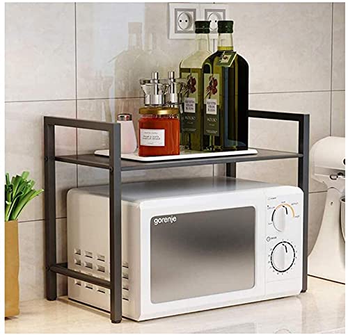 Scaffale Regolabile Per Microonde - 2 Ripiani In Acciaio, Estensibile 40-64cm, Con Ganci - Foto 5