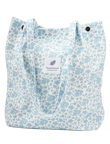 Image of TOPASION Cute Corduroy Tote Bag Canvas Shoulder Handbags for Women Travel Shopping