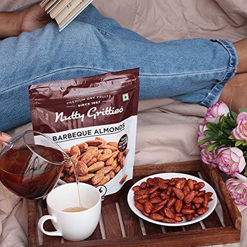 Image of Nutty Gritties Party snacks Barbeque Almonds (BBQ) - Healthy Party Snack, Dry Roasted, Non Fried, Zero Oil, Crunchy, Tasty | Resealable Pouch - 200g (Pack of 5)
