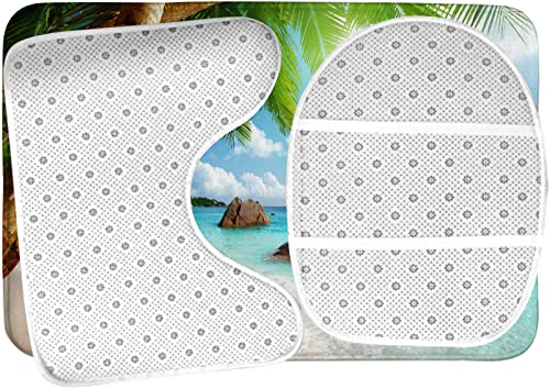 Badezimmerteppich-Set, 3-teilig, tropisches Strandthema, Palmenblau, waschbare Badeteppiche, rutschfest, mit Rückenpolster, Konturteppich und Toilettendeckelbezug – Bild 6