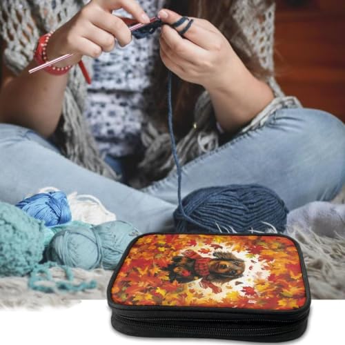 Image of Vanideaoty Maple Leaf Crochet Hook Case Puppy Knitting Needle Organizer | for Holiday, Crochet Organizers and Storage Lightweight and Washable, Holiday Gifts