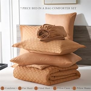KAKIJUMN Pumpkin Comforter Set Queen Size, 7 Piece Bed in a Bag Waffle Weave Textured Comforter, All Season Soft Microfiber Complete Bedding Set(Pumpkin,Queen) KAKIJUMN Pumpkin Comforter Set Queen Size 7 Piece Bed in a Bag Waffle Weave Textured Comforter All Season Soft Microfiber Complete Bedding SetPumpkinQueen