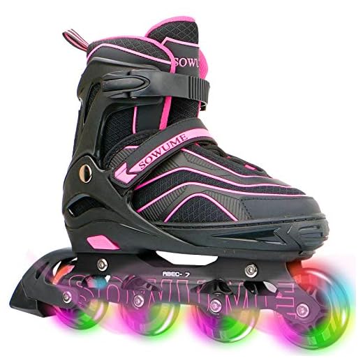 Otw-Cool Adjustable Inline Skates for Kids and Adults, Outdoor Blades Roller Skates with Full Light Up LED Wheels, Safe and Durable Inline Roller Skates for Girls and Boys, Men and Women (Small)