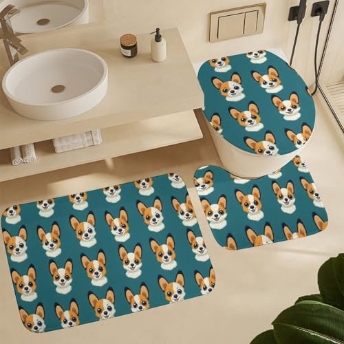 Juego de baño para evitar salpicaduras con alfombras y cortina de ducha de cachorros 7
