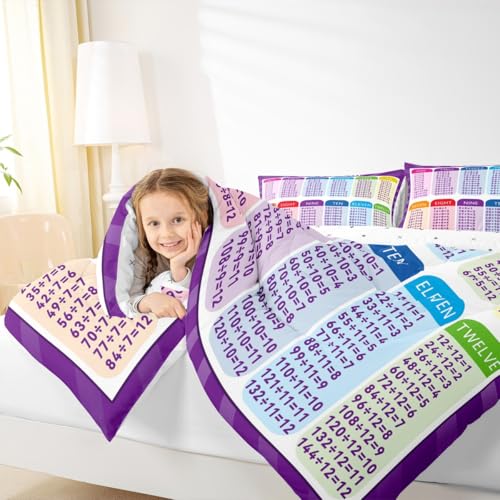 Image of Feelyou Kids Educational Bedding Set Toddler Size, Division Duvet Insert MathLearning Comforter Set Boys Girls Preschool Teens Bedroom Decor with 1 Pillow Case