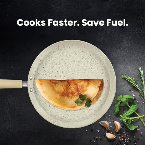 Image of Milton Pro Cook Induction Cookware & Gas Friendly Ceramic Non-Stick Omni Tawa 26 cm | KFCC South Korean Coating Dosa Tawa | Flat Tawa | PFOA & PFAS Free | Healthy Low-Oil Cooking | 2Y Warranty | Cream