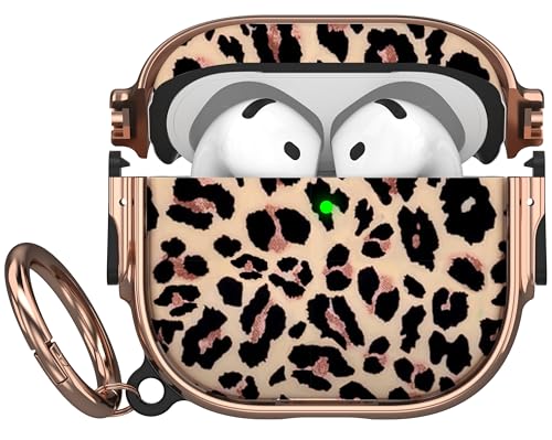 Maxjoy for AirPods 4 Case with Lock, Cute AirPods 4 Case Lock Protective Hard AirPod 4 Generation Cover for Women Men with Keychain Clip for AirPod 4th Generation Cover 2024, Leopard