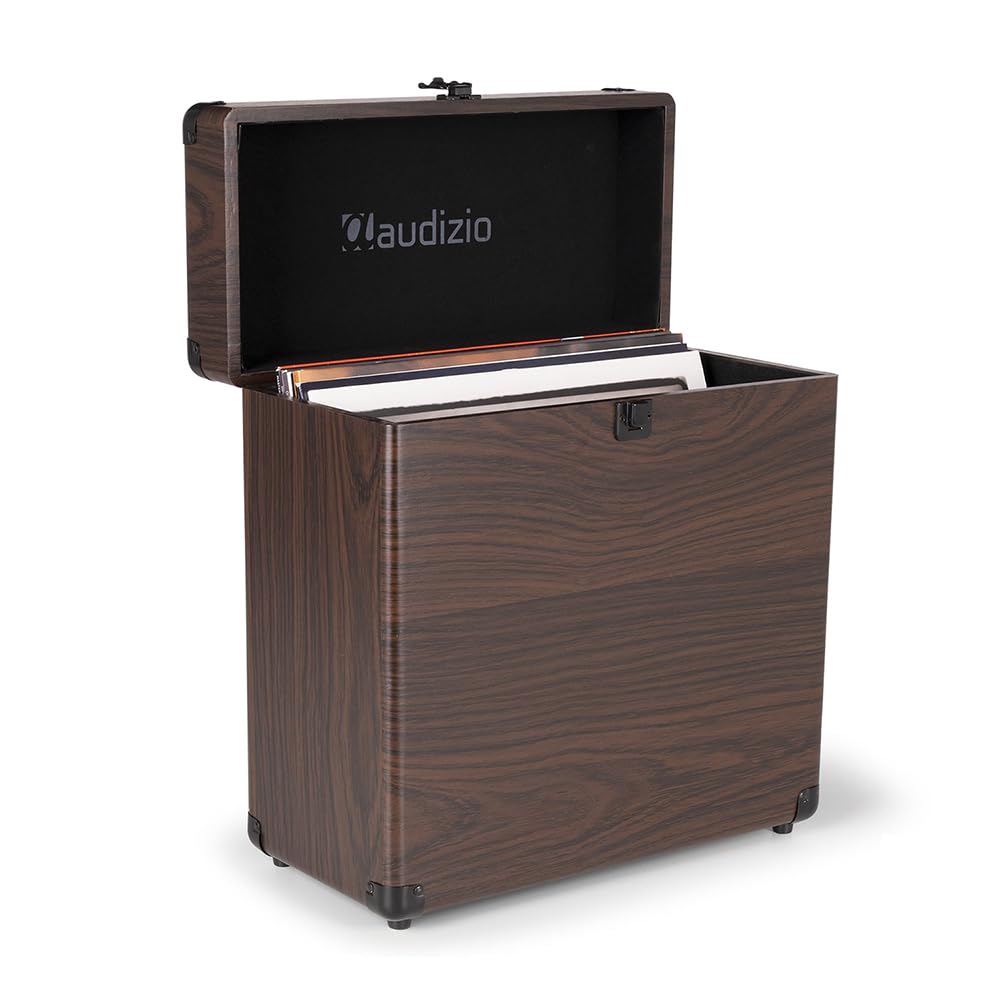 Audizio RC32 Étui de Rangement pour Vinyle 33 Tours - Acacia, Mallette pour 30 à 35 Vinyles, Coins Renforcés, 34,​5 x 16,​5 x 38 cm, Idéale pour Transporter Vos Vinyles en Toute sécurité