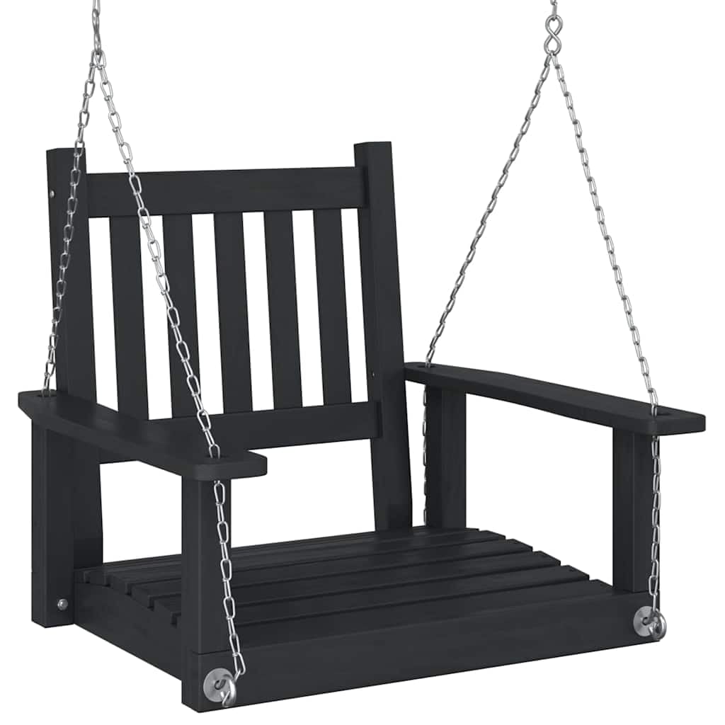 Sedia a dondolo per esterni in legno massiccio di abete con vernice nera, resistente alle intemperie e durevole, con 2 robuste catene in metallo regolabili, schienale ergonomico