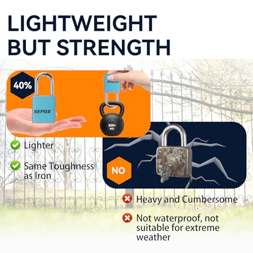 Image of SEPOX Ultra Rust-Resistant Weatherproof Padlocks, Blue Aluminum Set of 4 Padlocks with 8 Same Keys, High Security for Outdoor & Industrial Like Lock-Out, Gates, Storage, Lockers, Fences