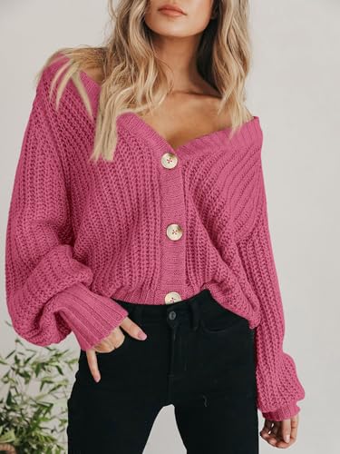 Image of PRETTYGARDEN Women's Chunky Knit Open Front Sweater Long Sleeve Button Loose Short Cardigan Outerwear Coats