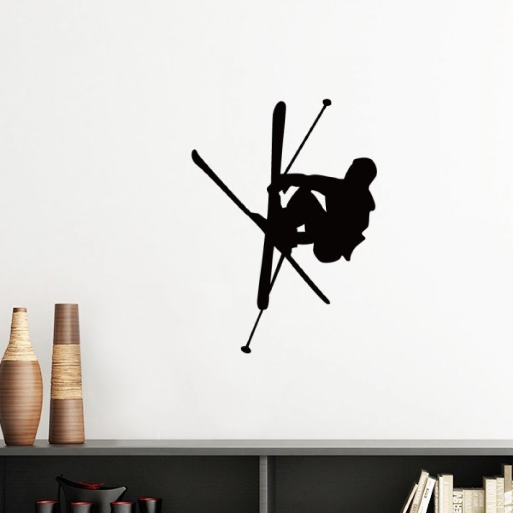 Sticker mural planche à roulettes noir silhouette sport 50cm pour décoration de chambre ado