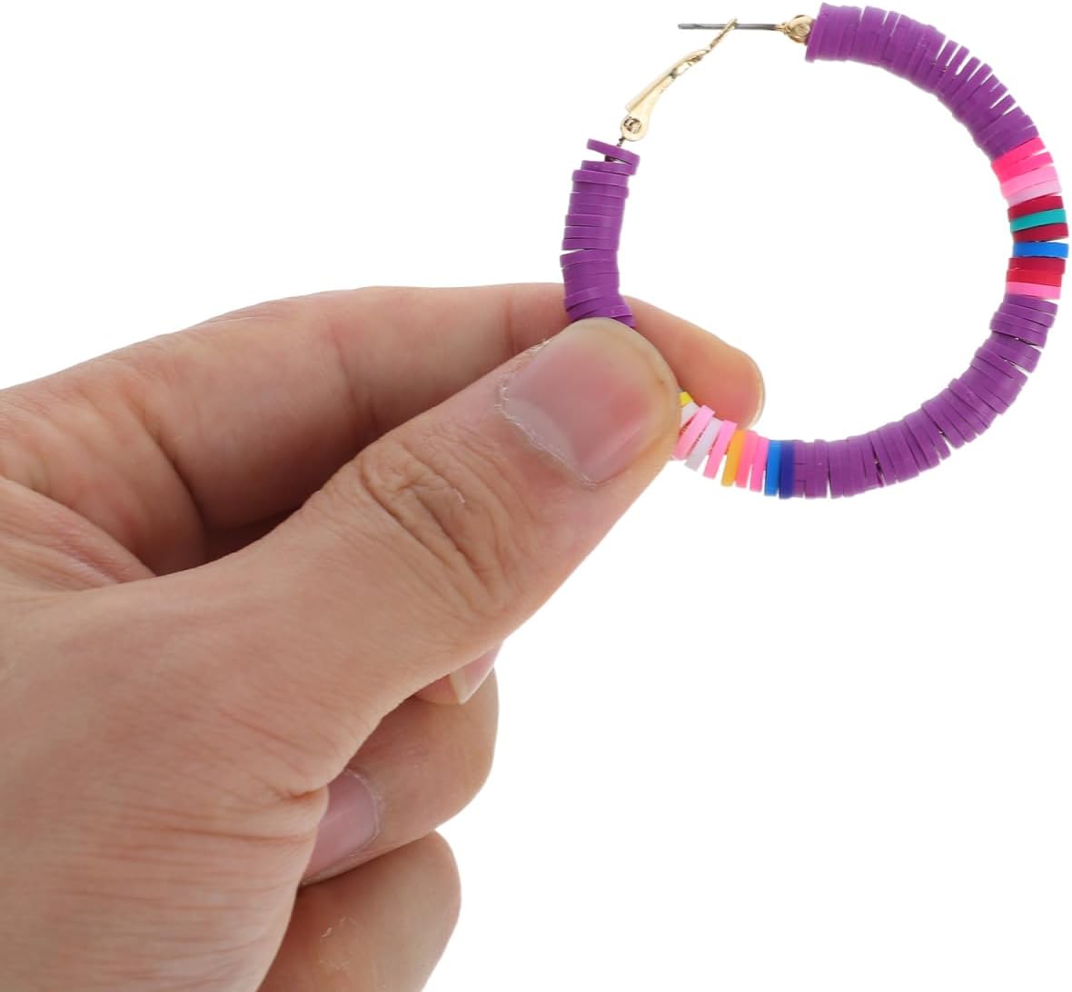 LIFKOME 6 Pairs Bohemian Colorful Soft Polymer Clay Hoop Earrings Lightweight Open Circle Jewelry for Women - Image 5