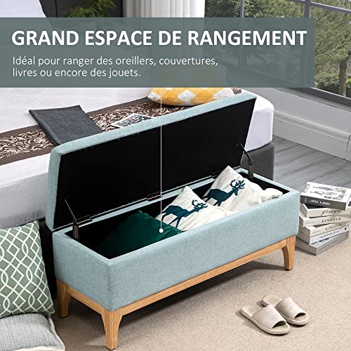 Banc de rangement scandinave en lin vert clair HOMCOM 110 cm
