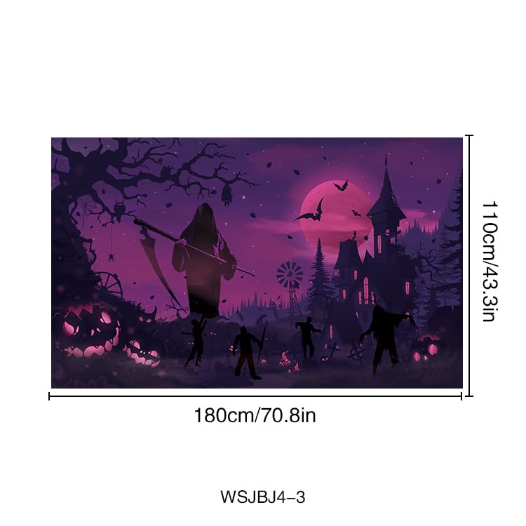 Aicerous® Halloween Banner, Big Size Halloween Background Banner with Pumpkins, Bats, Ghosts, Skeletons - Image 2
