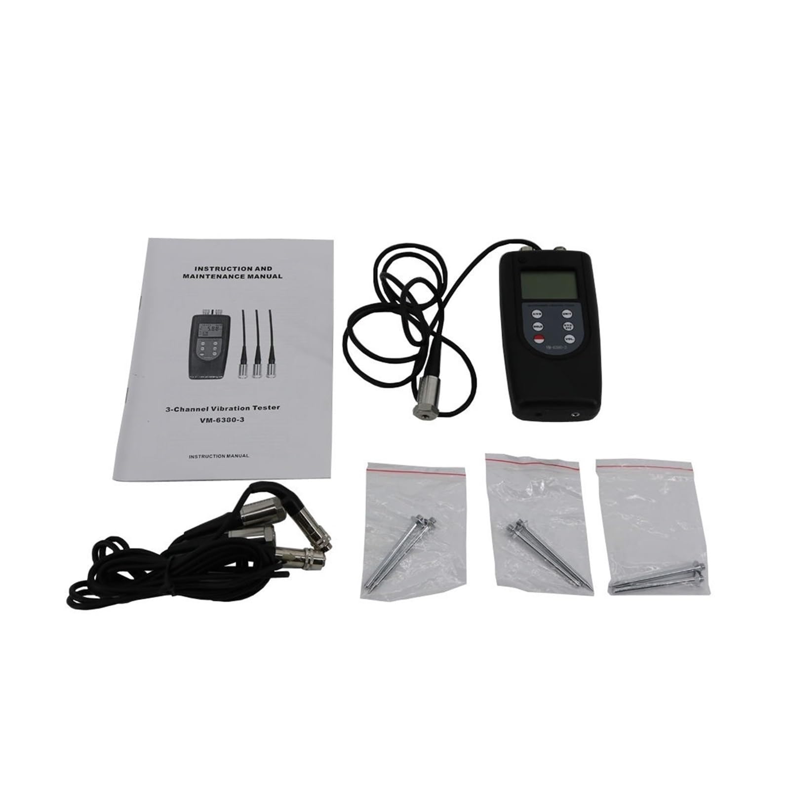 Vibrationsmesser, VM6380-3 Digitales Vibrationsmessgerät mit 3 pciezoelektrischen Wandlern Periodisches Bewegungsvibrometer VM-6380-3