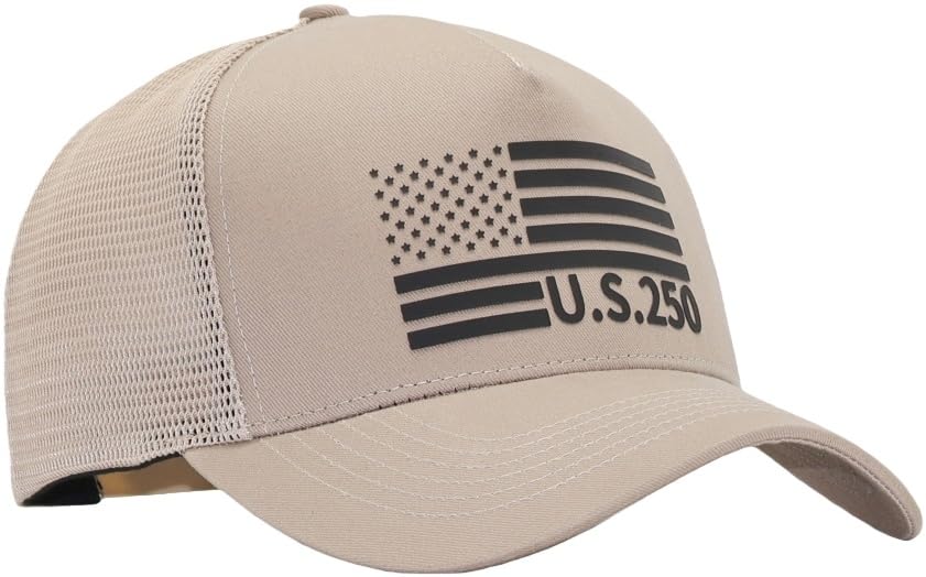 Image of USA Flag Snapback Hat Fits One Size&XXL /3XL - Mens Mesh Trucker Ball Hats - US 250th Anniversary Veterans Memorial Day Gifts