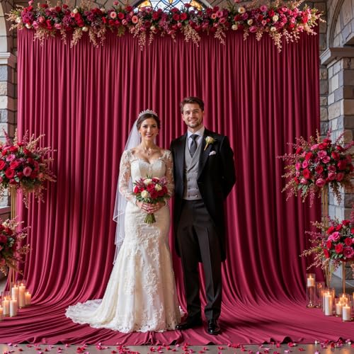 Image of 20x12 FT Burgundy Backdrop Curtain for Parties Wrinkle Free Photo Backdrop Curtains Polyester Wedding Back Drop Cloth Background for Birthday Photography Portraits Pet Photoshoot Prom Decoration