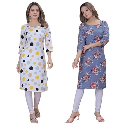 Image of Women's Multicolor Exclusive Casual Crepe Kurta||Pack of 2 Kurta||Kurta for Women