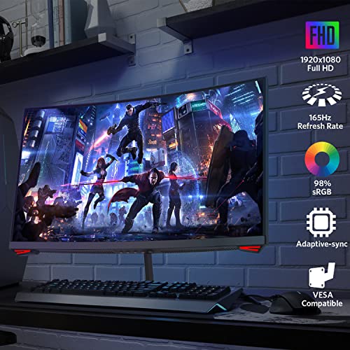 Image of 24'' 165Hz Refresh Rate Curved Monitor Full HD 1080P with HDMI Display Ports, VESA Compatible, Free-Tearing Eye Care Monitor for Home Office and Gaming (DP Cable Included)