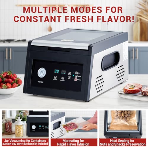 Image of Chamber Vacuum Sealer with Marinating Function,Auto Seal,4.2 Cbm /h,950W,11.5 inch Sealing Width,Stainless Steel,Professional Food Vacuum Packaging Machine for Household and Commercial Use