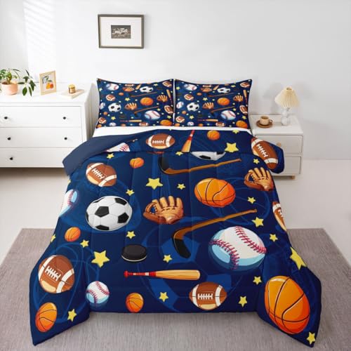 Image of Feelyou Soccer Basketball Comforter Set Twin Size 2 Pcs Kids Boys Girls