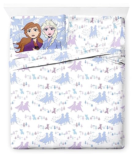 Disney Frozen Magical Nature - Juego de sábanas de matrimonio de 4 piezas, 100 % algodón, incluye sábana bajera, sábana encimera y fundas de almohada