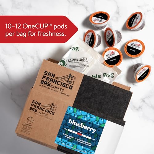 Image of San Francisco Bay Compostable Coffee Pods - Blueberry (80 Ct) K Cup Compatible including Keurig 2.0, Flavored, Medium Roast