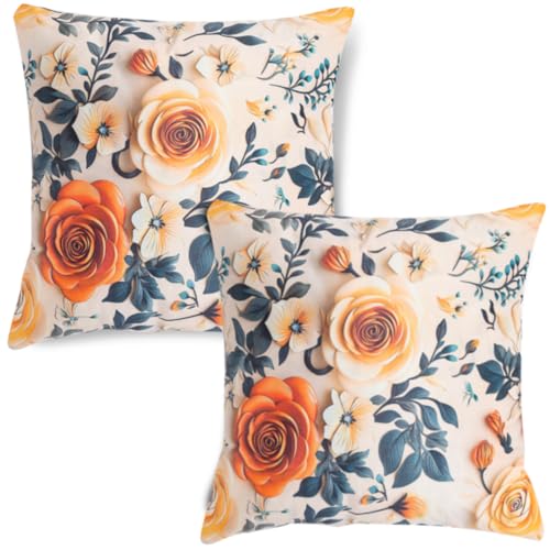 Image of HOKIPO 'Nature Muse 7D' Premium HD Printed Holland Velvet Cushion Cover for Sofa| 22x22 Inch (55x55 cm) | Pack of 2, Caramel Ambrosia (IN-924-D8*2)