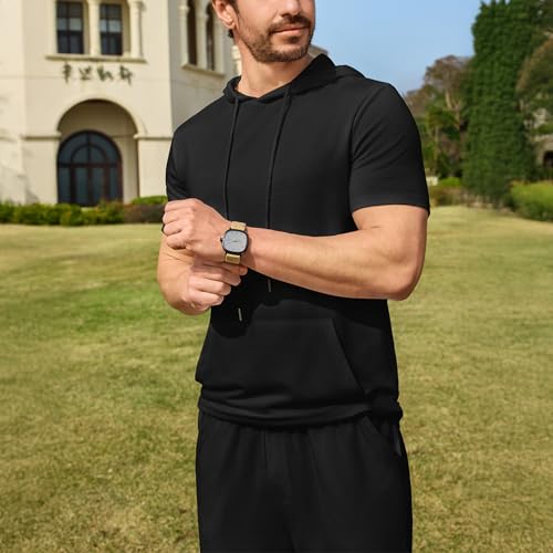 Uni Clau Men's Tracksuit Short Sets 2 Pieces Summer Outfit Casual Short Sleeve Hoodie and Shorts Set4