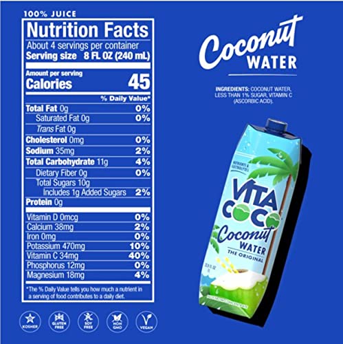 Image of Vita Coco Coconut Water, Original, 33.8 Oz (Pack of 4)