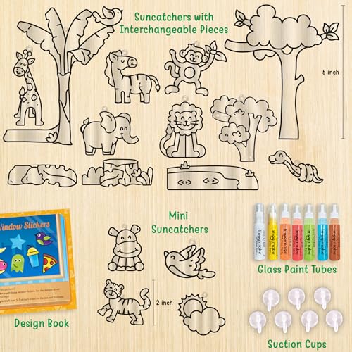 Image of Imagimake Window Art Jungle | Low Mess Suncatcher Kit | 16 Pieces Glass Painting Set | Kids Activities Ages 5-8 | DIY Craft Kit | Birthday Gift for Boys & Girls Ages 5,6,7,8,9,10,12 Years Old