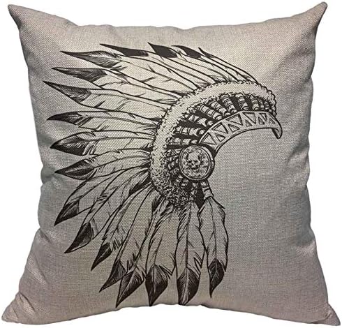 VERSUSWOLF Throw Pillow Covers Skull Native American Indian Chief Headdress Apache Bird Cotton Linen Decorative Square Pillowcases Cushion Cover 18 X 18 Inch