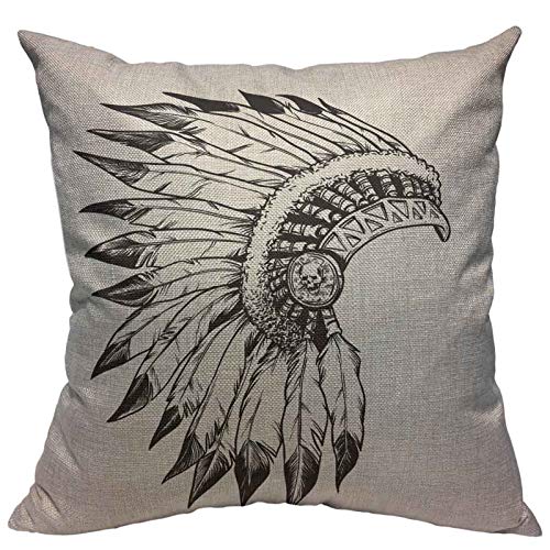 Versuswolf Throw Pillow Covers Skull Native American Indian Chief Headdress Apache Bird Cotton Linen Decorative Square Pillowcases Cushion Cover 18 X 18 Inch #TOP25