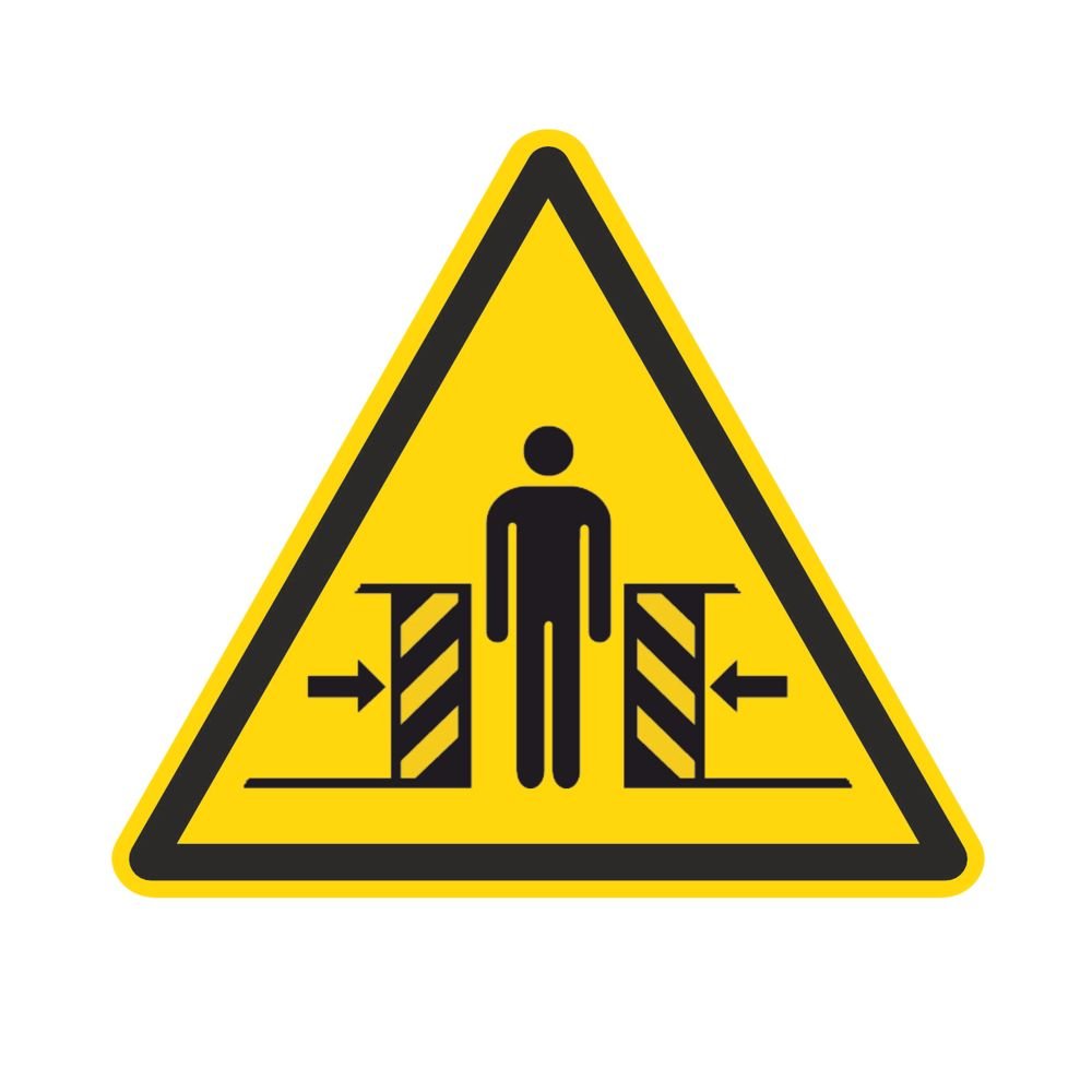 Señales de advertencia W019 – Advertencia sobre peligro de aplastamiento – Pegatinas de lámina – 100 mm – 250 unidades