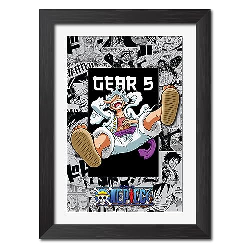 Image of TenorArts Monkey D Luffy Photo Frame One Piece Anime Laminated Poster Framed Painting with Matt Finish Black Textures (12inches x 9inches)